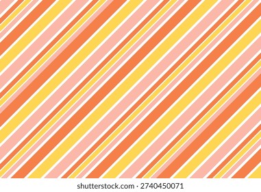 Vibrant retro diagonal stripe background with alternating pastel peach, orange and yellow bands separated by white lines. Clean geometric design perfect for summer-themed graphics, packaging, wallpapers, web headers and print projects.