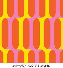 Patrón vectorial retro vibrante sin costuras geométricas. Diseño geológico fresco, brillante y audaz en tonos rosa, amarillo y naranja. Repetir la impresión de textura gráfica de fondo.