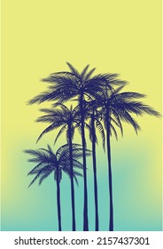 Vibrant Retro Hawaii Sunset Palm Trees