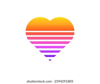 A vibrant retro heart design with colorful striped gradients, reminiscent of 80s and 90s aesthetics. perfect for adding a nostalgic touch.