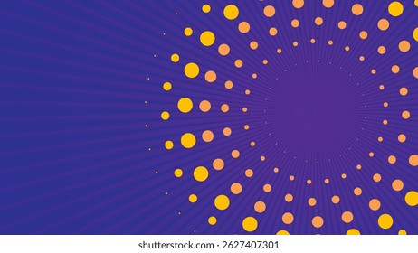 Vibrant Retro Pop Art Background with Yellow Halftone Dots and Purple Rays