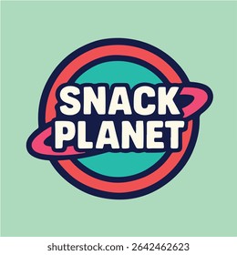 Vibrant Retro Snack Planet Logo Design with Playful Elements