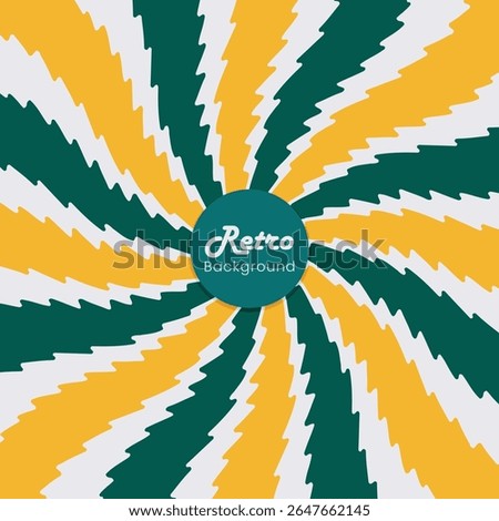 vibrant retro spiral background with jagged zigzag rays in green, yellow, and white. perfect for vintage posters, t-shirt graphics, web design, flyers, and retro-inspired branding.