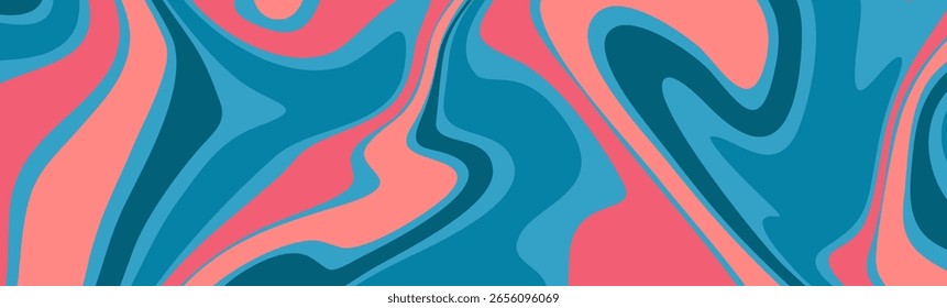 A vibrant, retro style abstract background with fluid, psychedelic swirls of pink, teal, and dark blue.