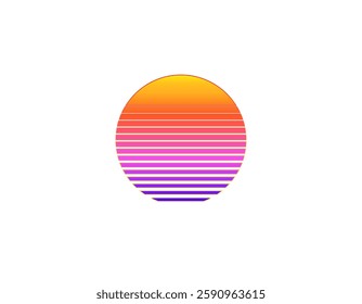 A vibrant retro sun circle featuring bright colors in a geometric design, inspired by the iconic styles of the eighties and nineties.