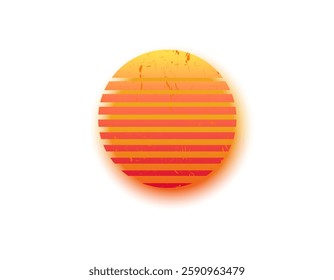 A vibrant retro sun featuring geometric stripes, capturing the bold style of the eighties.