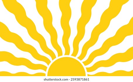 Vibrant retro sunshine background with groovy, hand drawn shapes. Playful hippie inspired abstract design in a trendy, naive art style. Perfect for summer posters, banners, and templates.