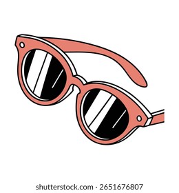 Um gráfico vibrante e retro-inspirado com um par de óculos estilizados com lentes coloridas. Este design evoca uma sensação de nostalgia e diversão de verão, perfeito para vários projetos criativos.