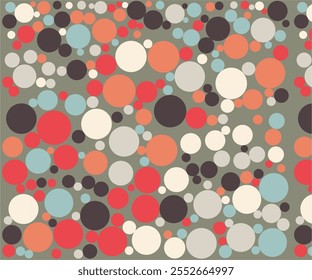 A vibrant retro-inspired vector pattern featuring bold circles in classic color combinations. Perfect for creating nostalgic designs, ideal for clothing, posters, or vintage-themed decor