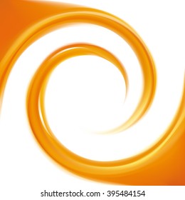 Vibrant ripple fluid fond with space for text in glowing white milk center. Beautiful curl fluid surface vivid hot golden color. Circle fresh mix sweet carrot, apricot, melon, pumpkin dessert syrup