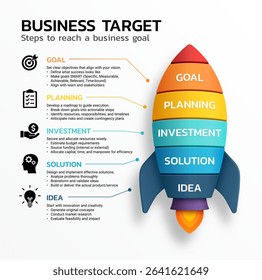 Vibrant rocket shape business goal infographic modern and colorful design chart infographic template background. - Powered by Shutterstock - Get 15% off with code: PIKWIZARD15