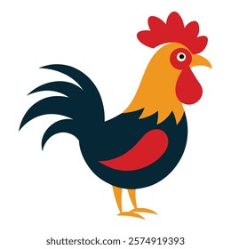 "Vibrant rooster vector illustration featuring bold colors and intricate details. Perfect for logos, farm-themed designs, or decorative projects. High-resolution and versatile for various uses