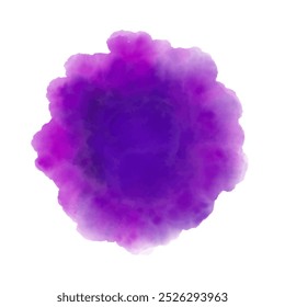 Lebendige, abgerundete Aquarellflecken in auffälligem, violettem Farbton, einzeln auf weißem Hintergrund. Gestaltungselement für kreative Projekte. Vektorgrafik.