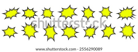 A vibrant row consisting of yellow stars that have bold black outlines, beautifully displayed against a clean white background, creating a striking visual effect