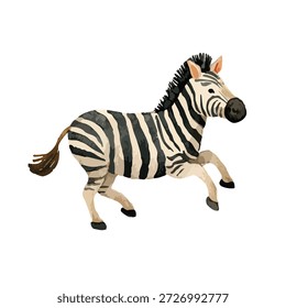 Vibrant running zebra illustration in a dynamic pose, perfect for children's books, educational materials, or safari-themed designs.