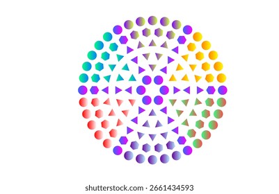 Vibrant Sacred Mandala with Circles, Triangles, and Hexagons – Rainbow Spectrum Design for Spiritual Posters, Zen Art, and Modern Digital Wellness Graphics