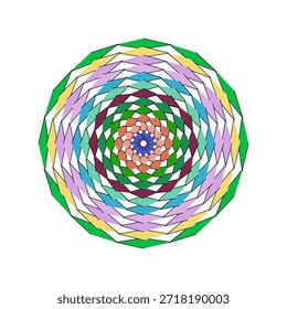 Uma mandala vetorial vibrante e escalável com padrões simétricos intrincados, elementos de design plano e cores arrojadas. Ideal para arte digital, mídia impressa, marcas e fins decorativos. Altamente detalhado e independente de resolução.