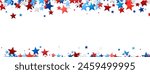 A vibrant scatter of red, white, and blue stars creating a patriotic theme, ideal for celebrations and national holidays.