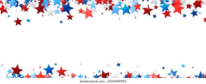 A vibrant scatter of red, white, and blue stars creating a patriotic theme, ideal for celebrations and national holidays.