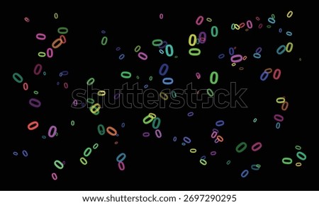 A vibrant scattering of colorful zero confetti against a black backdrop, ideal for adding a touch of whimsy and celebration to various digital and creative endeavors.