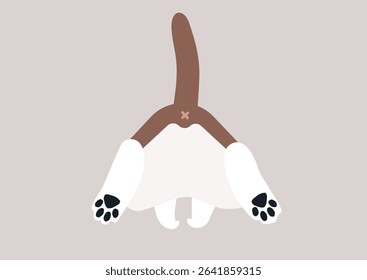 A vibrant scene captures a cheerful dog seen from the back, their tail held high as they joyfully running and jumping around
