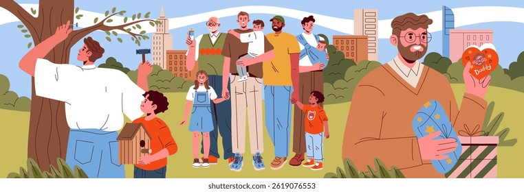 A vibrant scene of diverse individuals engaging in activities like gardening, art, and community projects