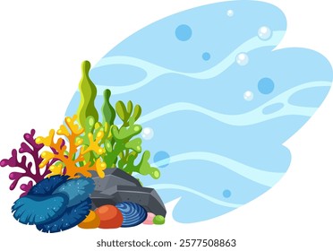 Vibrant sea life with coral and bubbles