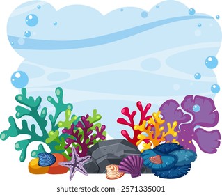 Vibrant sea life with corals and shells