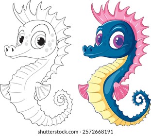 Vibrant seahorse with playful expression and details