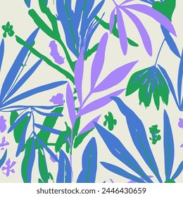 Vibrant Seamless Abstract Flora Textile Design. Green Continuous Decoration Vintage Ornament, Seamless Wallpaper. Hippie Endless Doodle Beautiful Style Background. 