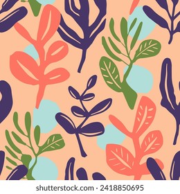 Vibrante Papel De Fondo De Decoración Abstracto De Seamless. Tela De Palm De Doodle Verde Interminable, Sensación De Sensación. Patrón De Superficie De Playa Amarillo Continuo Y Elegante. 