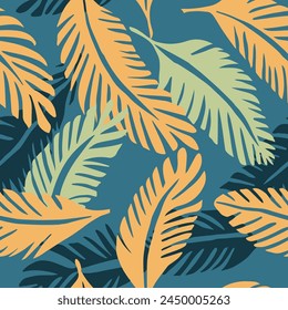Vibrant Seamless Abstract Natural Shape Print. Pink Seamless Fashion Palm Textile, Seamless Vector. Blue Continuous Classic Garden Surface Backdrop. 
