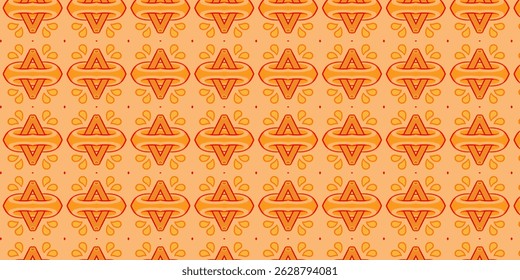 Vibrant and seamless abstract pattern featuring interlocking triangular shapes and teardrop accents in warm orange and red tones.