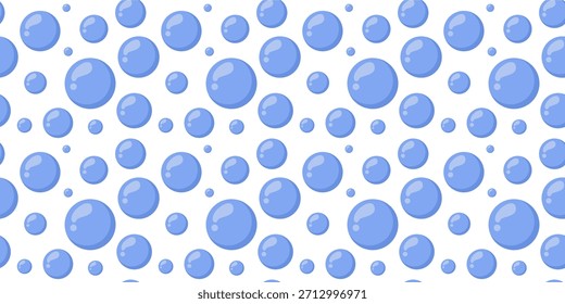 Vibrant seamless blue bubble pattern vector illustration with glossy water drops and reflections, perfect for fresh and clean designs.