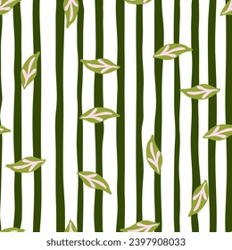 Lebhafte, nahtlose botanische Illustration mit frischen Blättern, biologischem Flair für den Frühlings- und Sommerhintergrund, Stoffen und Wickelpapieren.