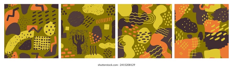 Vibrant Seamless Classic Beautiful Shape Blob. Light Repeated Fashion Geometric Fabrics, Seamless Design. Orange Endless Grunge Modern Paint Wrapping