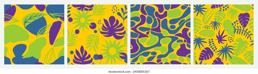 Vibrant Seamless Classic Retro Paint Art. Green Repetitive Abstract Palm Invitation, Seamless Background. Hippie Seamless Color Plant Element Design. 