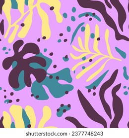 Vibrant Seamless Color Organic Element Wallpaper. Light Repetitive Doodle Natural Surface, Seamless Vector. Vivid Repeated Summer Beauty Decor Pattern. 
