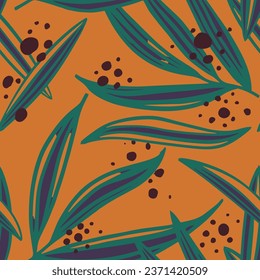 Vibrant Seamless Color Tropic Leaves Art. White Repetitive Abstract Graphic Fabrics, Seamless Backdrop. Dark Continuous Elegant Organic Illustration Print. 