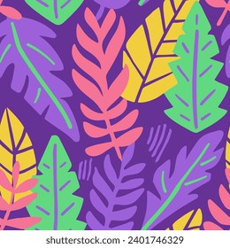 Vibrant Seamless Contemporary Branch Surface Vector. Purple Endless Fashion Decorative Illustration, Seamless Design. Black Repeated Nature Simple Ornament Wallpaper. 
