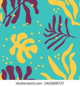 Vibrant Seamless Contemporary Foliage Style Design. Black Repeated Elegant Bloom Lines, Seamless Pattern. Colorful Repetitive Summer Retro Paint Print. 