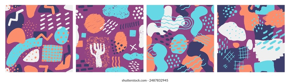 Vibrant Seamless Creative Decorative Ornament Design. Vivid Seamless Trend Beauty Style, Seamless Wrapping. Black Repetitive Summer Artistic Element Scribble