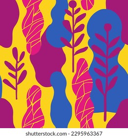 Vibrant Seamless Creative Jungle Fabrics Design. Black Continuous Decoration Graphic Leaves, Seamless Vector. Pink Repetitive Fashion Modern Textile Wallpaper. 