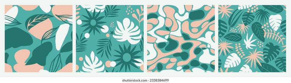 Vibrant Seamless Creative Trendy Template Art. Vivid Seamless Nature Foliage Lines, Seamless Vector. Hippie Endless Fashion Beach Paint Backdrop. 