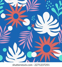 Vibrant Seamless Decoration Blossom Decor Backdrop. Colorful Repetitive Color Fresh Lines, Seamless Vector. Green Continuous Doodle Branch Paint Background. 