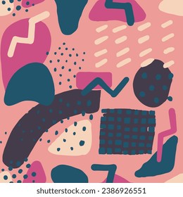 Vibrant Seamless Decoration Geometric Invitation Paper. Blue Endless Color Graphic Style, Seamless Art. Vivid Repetitive Summer Trendy Shape Sketch