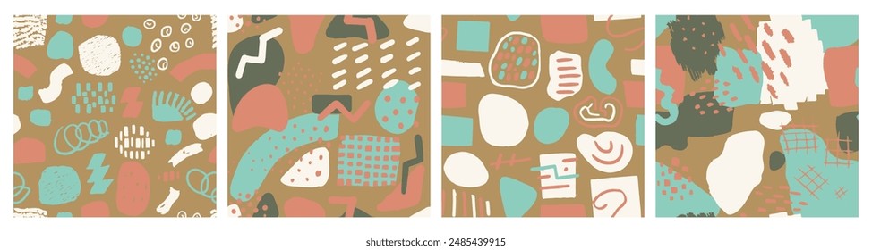 Vibrante Decoración Sin Costura Simple Muestra De Arte. Superficie Decorativa De Tendencia Continua Verde, Garabato Sin Costura. Envoltura de estilo artístico Abstractas repetido naranja