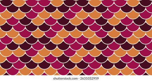 Padrão de escamas de peixe vibrante e sem costura em tons outonais.  Perfeito para design têxtil, papel de parede ou fundos do site.