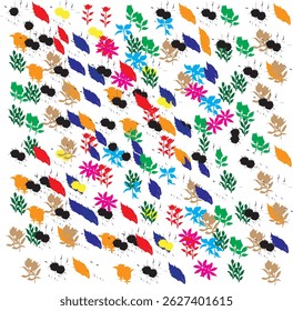 Un vibrante diseño de patrones florales y de hojas sin costuras perfecto para telas, impresiones digitales, Fondos de pantalla y proyectos de artesanía.
