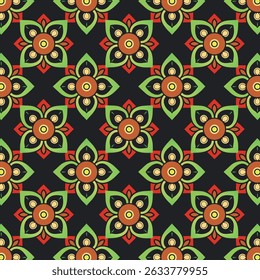 Vibrant Seamless Floral Pattern with Bold Geometric Elements